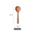 Acacia wood skimmer spoon with natural grain, 28cm long handle and hanging hole - Slotted Spoon