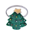 Silver napkin ring with green enamel Christmas tree design and colorful star details - Z1092-8 Green Christmas Tree