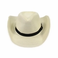 Creamy white western straw cowboy hat with black decorative buckle band on white background - 58cm (One Size) / Cream