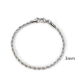 Pulsera clásica de cadena de cuerda plateada de 3mm con cierre de mosquetón - 3mm / Color Acero / 18cm