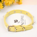 Collier réglable en cuir jaune pour animaux avec perles blanches et boucle strass - Jaune