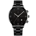 Montre business pour hommes avec bracelet en acier noir, chiffres romains et dateur - Bracelet Noir Cadran Noir Index Blancs (6)