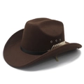 Brown wool felt western cowboy hat with black decorative strap and gold leaf accents - M (56-58cm) / Brown