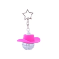 Disco-Kugel Schlüsselanhänger mit rosa Cowboyhut und sternförmigem Metallverschluss - Sternverschluss Rosa Hut Schlüsselanhänger