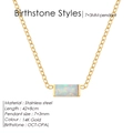 14K gold plated stainless steel necklace with rectangular October birthstone opal pendant - October Opal (Pink Tourmaline/Opal Color)