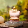 Pink Buddha hand holding golden gourd crystal figurine on an auspicious cloud base - 1223-2 Gourd Lamp