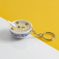 Miniature blue and white porcelain bowl keychain with realistic porridge soup and spoon - No.11 Mung Bean Porridge (Model)