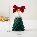 Green and white Christmas tree candle with red bow and gold bell, 11cm height - Dot Christmas Tree / Dark Green
