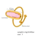 Verstellbarer Edelstahlring mit gedrehtem Design und ovalem pinkfarbenem Tschechischem Glas - US 7 / Rosa