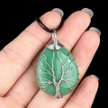 Ciondolo a goccia in avventurina verde con albero della vita in filo d'argento - Avventurina Verde