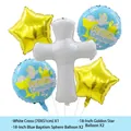 5-piece baby baptism balloon set with white cross, blue round and gold star foil balloons - Cross Gold Star
