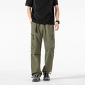 American style army green cargo pants with wide leg cut and side zipper pockets - M / Army Green