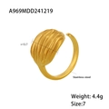 Golden stainless steel ring featuring unique shell-inspired grooved texture and 18k plating - One Size US 7 / Shell Stripe (A969-Gold)