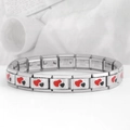 Detailed close-up of modular stainless steel charm bracelet with red and black hearts - Double Heart-Red Black (18 Links)