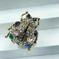 Vintage beetle brooch with colorful gemstones and white diamonds in bronze finish - Style 2-Vintage Gold Multi-color Beetle