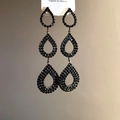 Boucles d'oreilles triple goutte avec cristaux noirs sur carte de présentation - 47# Tige en argent-Noir-Goutte d'eau