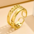 Anillo de acero inoxidable dorado de doble capa con diseño de cadena minimalista para mujer - Dorado