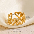 Golden stainless steel open ring with continuous hollow heart design and adjustable band - Gold Heart Ring 4