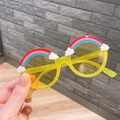 Kids' yellow round sunglasses with cute rainbow and cloud decor, stylish fashion shades - Yellow