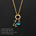 14K gold plated stainless steel necklace with cursive letter U and blue gemstone variant - Letter U