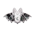 Spilla goth con coniglio pipistrello in smalto con glitter verdi e mezza luna - Pipistrello Grigio Argento (FLXZ040)