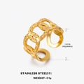 Anillo ajustable de cadena en acero inoxidable chapado en oro 18K martillado - Estilo de Cadena de Oro / Dorado
