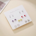 6-pair set of colorful stud earrings featuring pearls, hearts, butterflies, and flowers - Purple Butterfly Cherry Style (E1984-1)