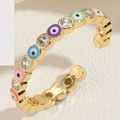 Anello aperto dorato a onde con smalto malocchio colorato e zirconi scintillanti - Aperto Regolabile / Oro 14K-Multicolore 2