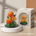 Yellow chrysanthemum flower building block set in glass dome display with premium packaging - M3117 Spine Chrysanthemum / 224pcs/Base+Dust Cover Model