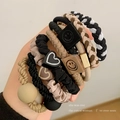 Set of 8 elastic hair ties in khaki and earthy tones with cute resin charms and beads - Mixed Style C