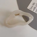 Minimalist cream white 13cm oversized acrylic hair claw clip with elegant wavy design - Ivory Cloud-11.5cm