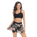 Costume da bagno a due pezzi con top bikini nero e gonnellino a fiori rosa - Gonna da Bikini Peonia Nera