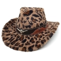 Cappello da cowboy western leopardato in ecopelliccia con rivetto a testa di toro e fascia - M (56-58cm) / Parte Superiore a Cuore / Caffè Chiaro