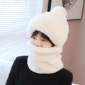 Winter plush hood and neck warmer set for women in creamy white faux fur finish - Korean Integrated / White