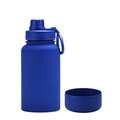 Navy blue matte 650ml stainless steel sports bottle with matching silicone protective boot - 650ml / Sapphire Blue - Sport