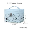 Detailed size specifications for a portable PU waterproof makeup bag with marble pattern - X-137 Large Square Blue