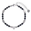 Detail of beaded bracelet featuring matte black stones and a silver heart charm - Matte Stone Bracelet