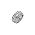 Men's wide hip hop ring in silver finish with three rows of brilliant baguette diamonds - US 7 / White Gold Hollow