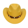 Yellow Western cowboy hat with curved brim and decorative wooden bead trim on felt - M (56-58cm) / Yellow (168-N)