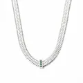 Silver snake chain necklace with vertical bar pendant set with four green stones - Silver (Green Rhinestone)