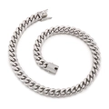 Silver titanium steel Cuban link necklace with rhinestone clasp on white background - Steel Color Necklace (KN201961-KFC)
