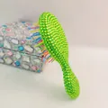 Mini green rhinestone hairbrush with rainbow bristles and sparkling handle grip - Neon Green Rhinestone 14x6x3.8cm