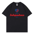T-shirt noir col rond avec graphique coeur Happy Independence Day et coupe large - XS / Noir