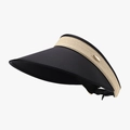 Women's UV protection sun visor hat in beige weave with black brim and gold metal trim - Black