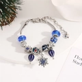 Silver snake chain bracelet featuring blue crystal beads and festive snowflake charms - Blue Winter Night Star Moon (Style 17) / 20cm