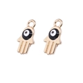 Pair of golden Hamsa Hand charms with black and white Evil Eye enamel finish - Style 11-Gold Hamsa Hand Black White Eye