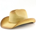 Texture dettagliata del cappello da cowboy in paglia con tesa arrotolata sfumata - M(56-58cm) / Tetto Piatto Cachi