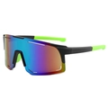 Lunettes de soleil de vélo avec verres dégradés bleu-violet et embouts vert fluo - Monture Noire Miroir Vert