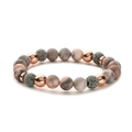 Pink zebra stone beaded bracelet with rose gold heart lock and key charms on white background - 8mm / 8mm Pink Zebra