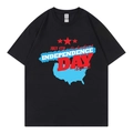 Schwarzes lockeres Baumwoll-T-Shirt mit rot-blauem July 4th Independence Day Aufdruck - XS / Schwarz
